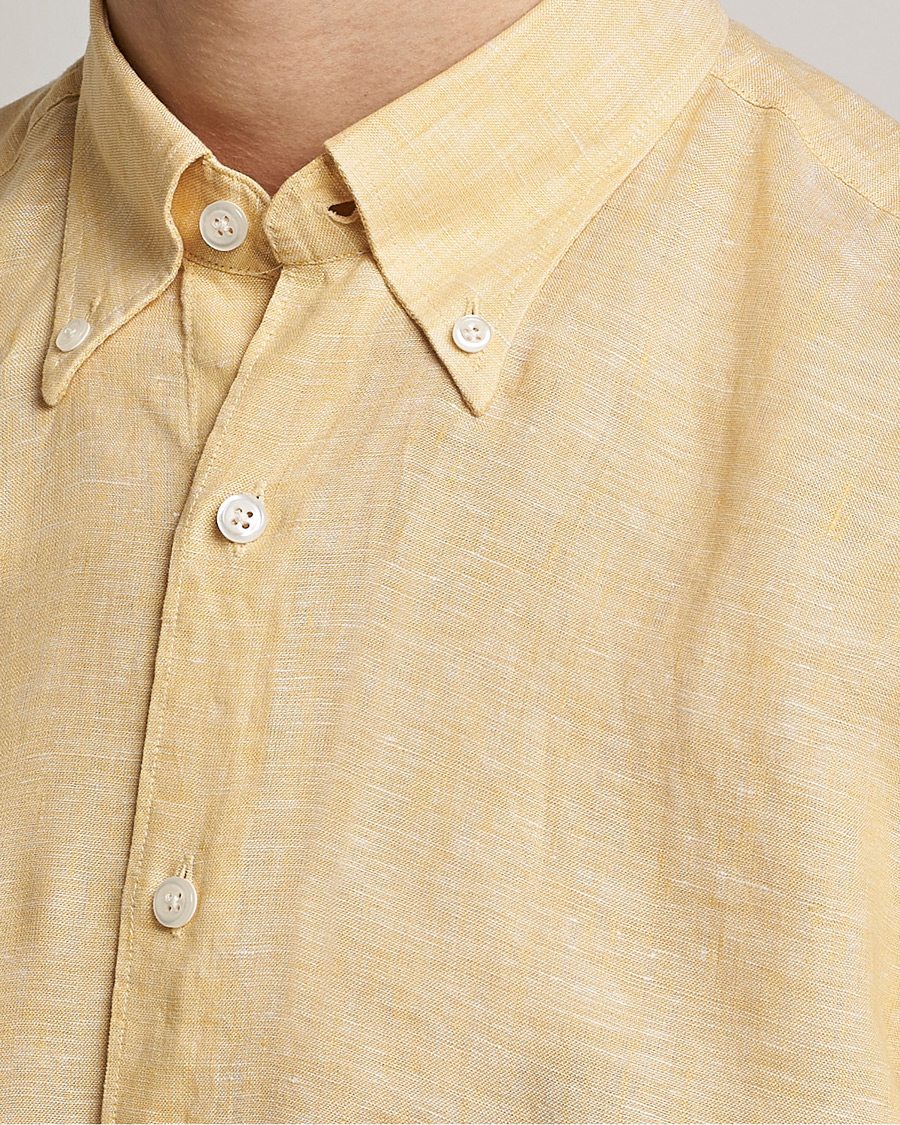 Herren | Hemden | Oscar Jacobson | Regular Fit Button Down Linen Shirt Yellow