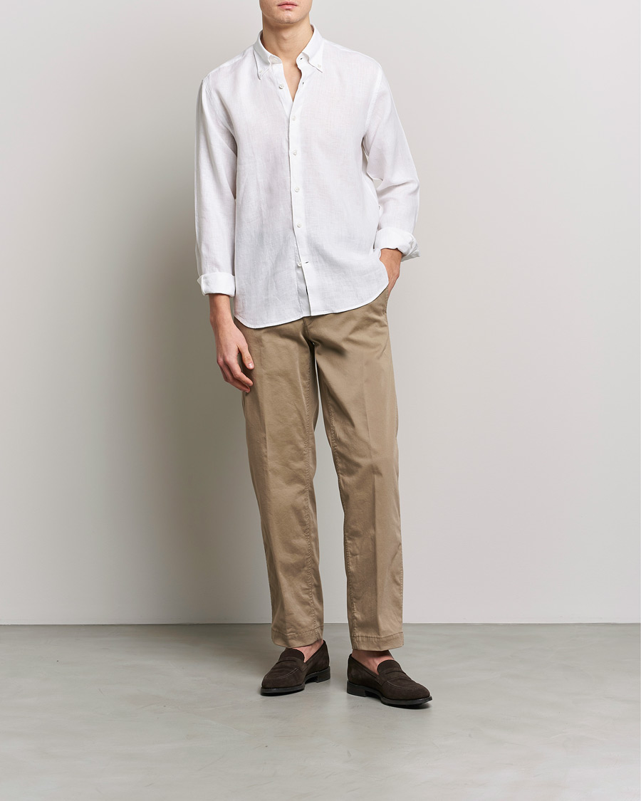 Herren | Hemden | Oscar Jacobson | Regular Fit Button Down Linen Shirt White