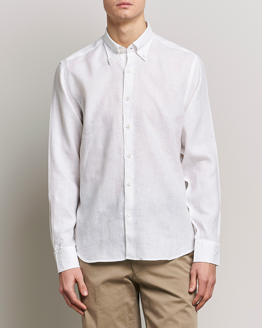 Herr | Linneskjortor | Oscar Jacobson | Regular Fit Button Down Linen Shirt White