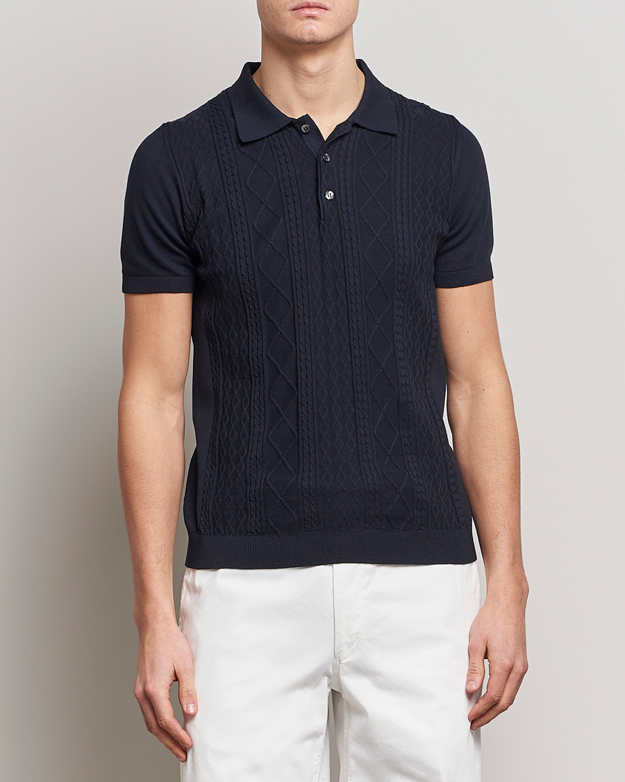 Herren | Poloshirts | Oscar Jacobson | Bard Short Sleeve Structured Cotton Polo Navy