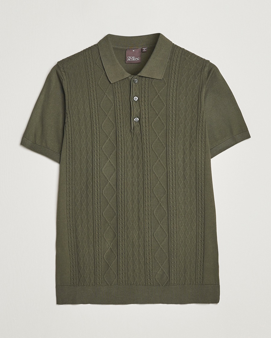 Herren | Poloshirts | Oscar Jacobson | Bard Short Sleeve Structured Cotton Polo Olive