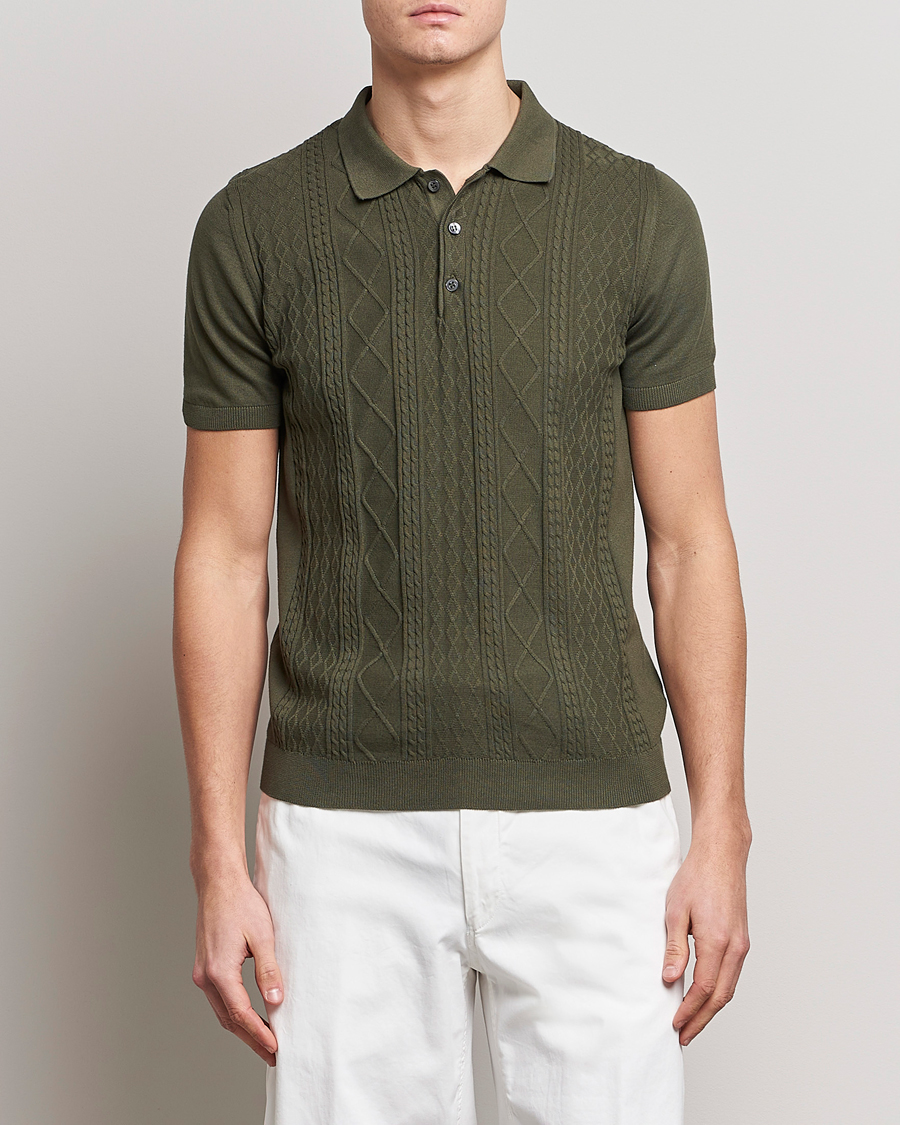 Herren | Poloshirts | Oscar Jacobson | Bard Short Sleeve Structured Cotton Polo Olive