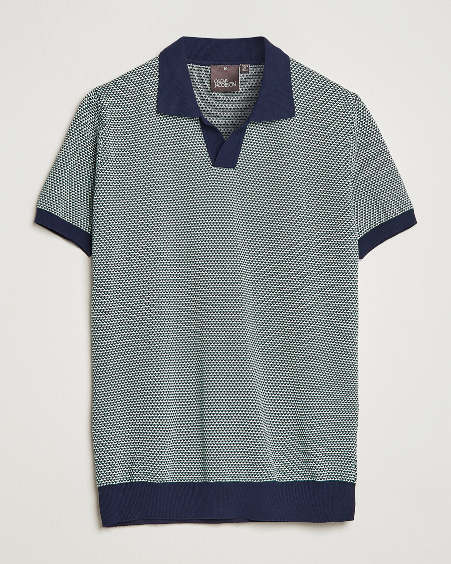 Herren | Poloshirts | Oscar Jacobson | Dalius Cotton Woven Structure Cotton Polo Green