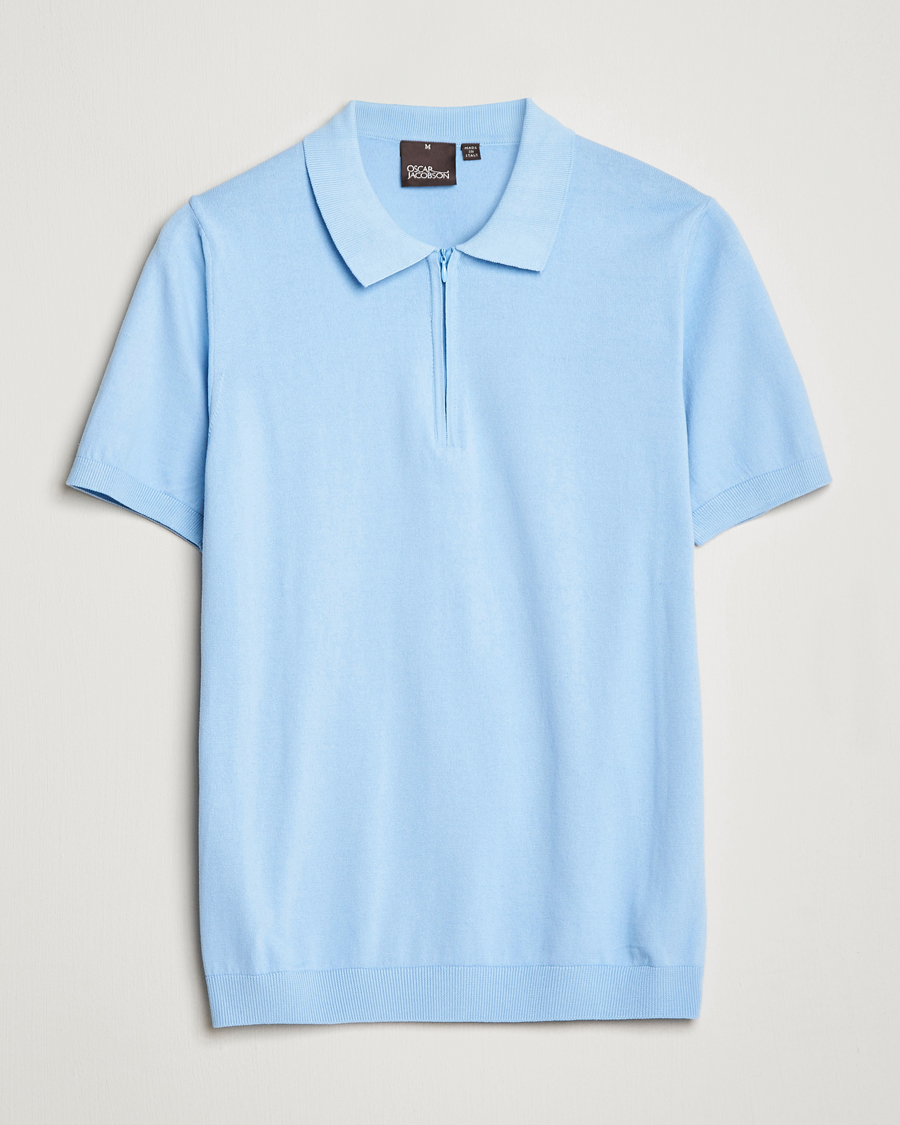 Herren | Poloshirts | Oscar Jacobson | Otto Short Sleeve Zip Polo Light Blue
