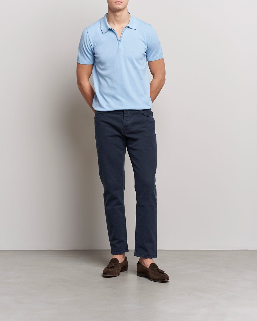 Herren | Poloshirts | Oscar Jacobson | Otto Short Sleeve Zip Polo Light Blue