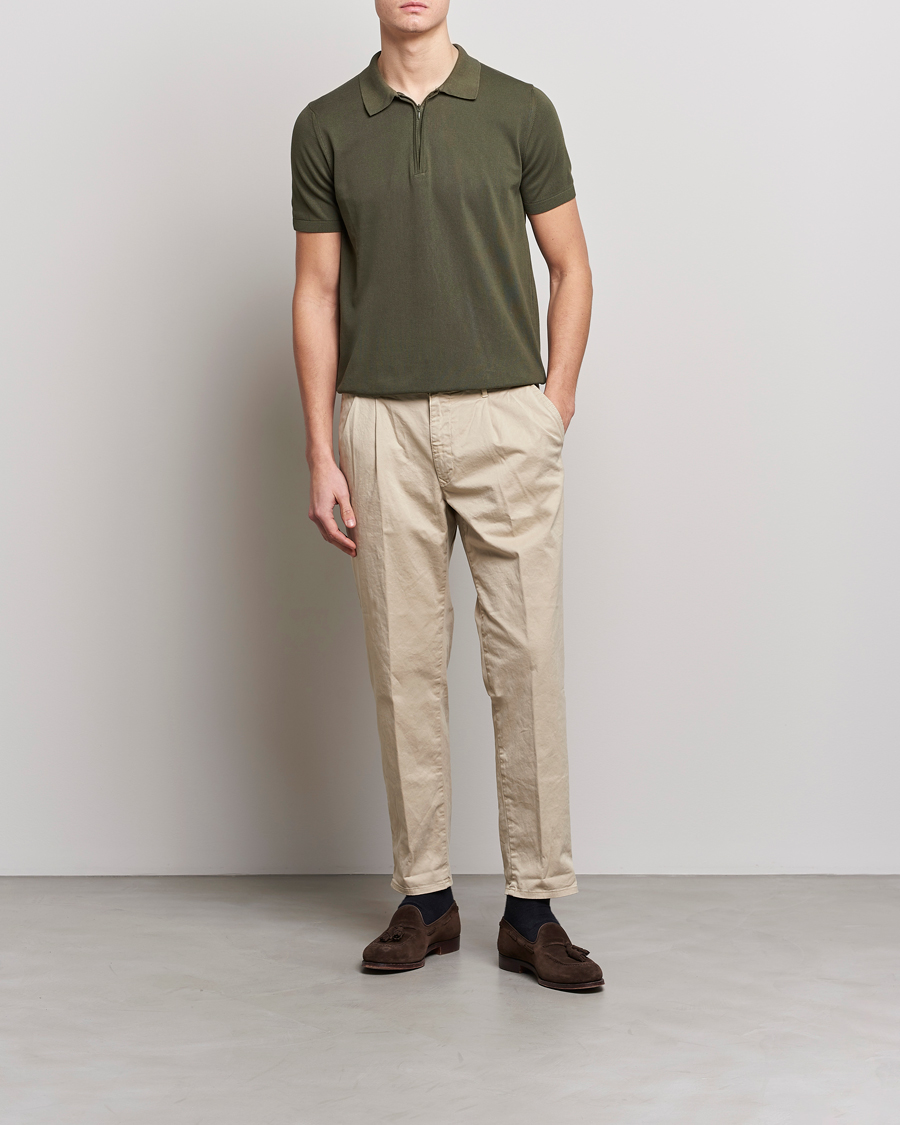 Herren | Poloshirts | Oscar Jacobson | Otto Short Sleeve Zip Polo Olive