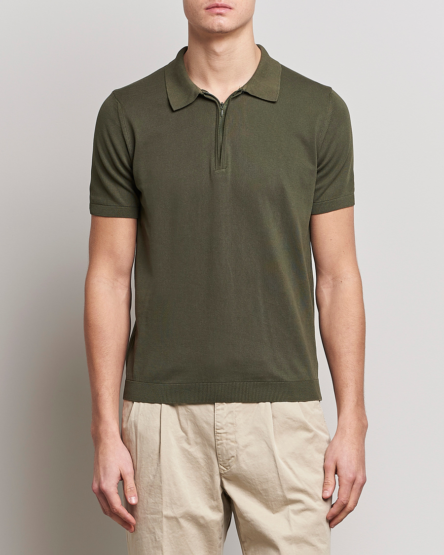Herren | Poloshirts | Oscar Jacobson | Otto Short Sleeve Zip Polo Olive