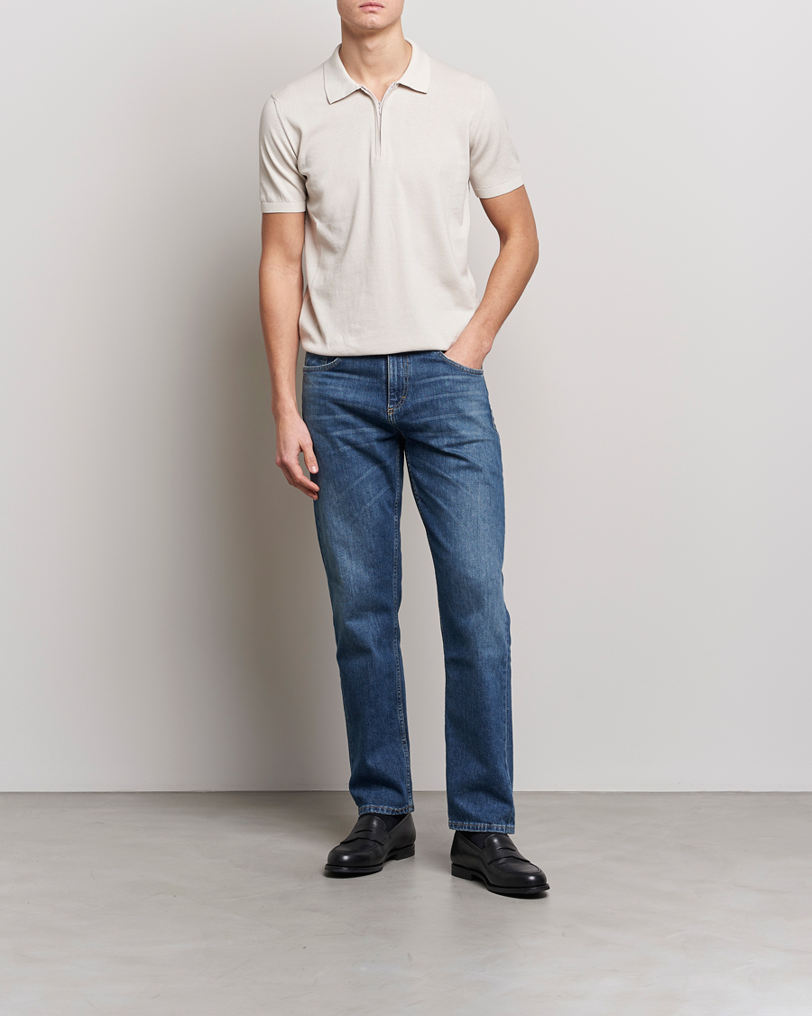 Herren | Poloshirts | Oscar Jacobson | Otto Short Sleeve Zip Polo Creme