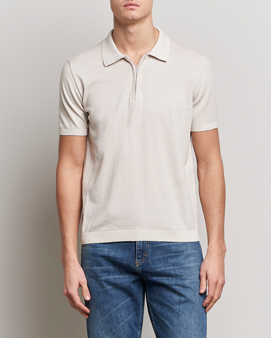 Herren | Poloshirts | Oscar Jacobson | Otto Short Sleeve Zip Polo Creme