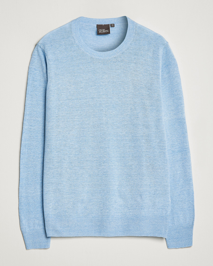 Herren | Pullover | Oscar Jacobson | Valter Linen/Cotton Crew Neck Light Blue