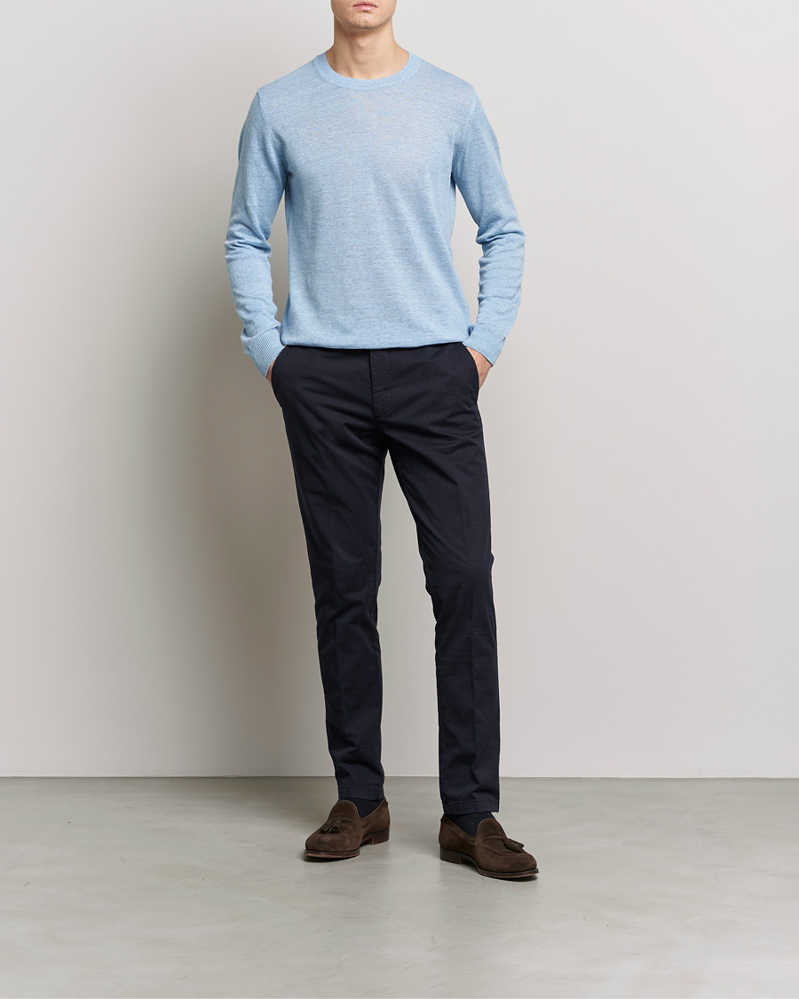Herren | Pullover | Oscar Jacobson | Valter Linen/Cotton Crew Neck Light Blue