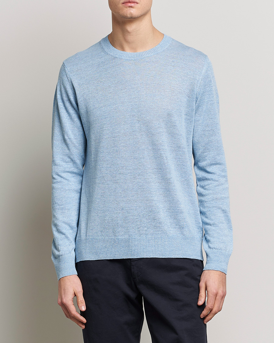 Herren | Pullover | Oscar Jacobson | Valter Linen/Cotton Crew Neck Light Blue