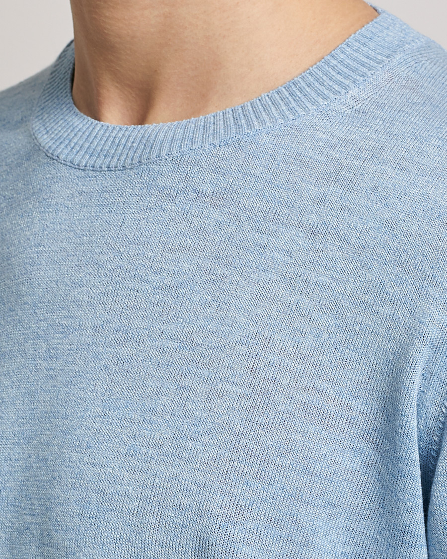 Herren | Pullover | Oscar Jacobson | Valter Linen/Cotton Crew Neck Light Blue