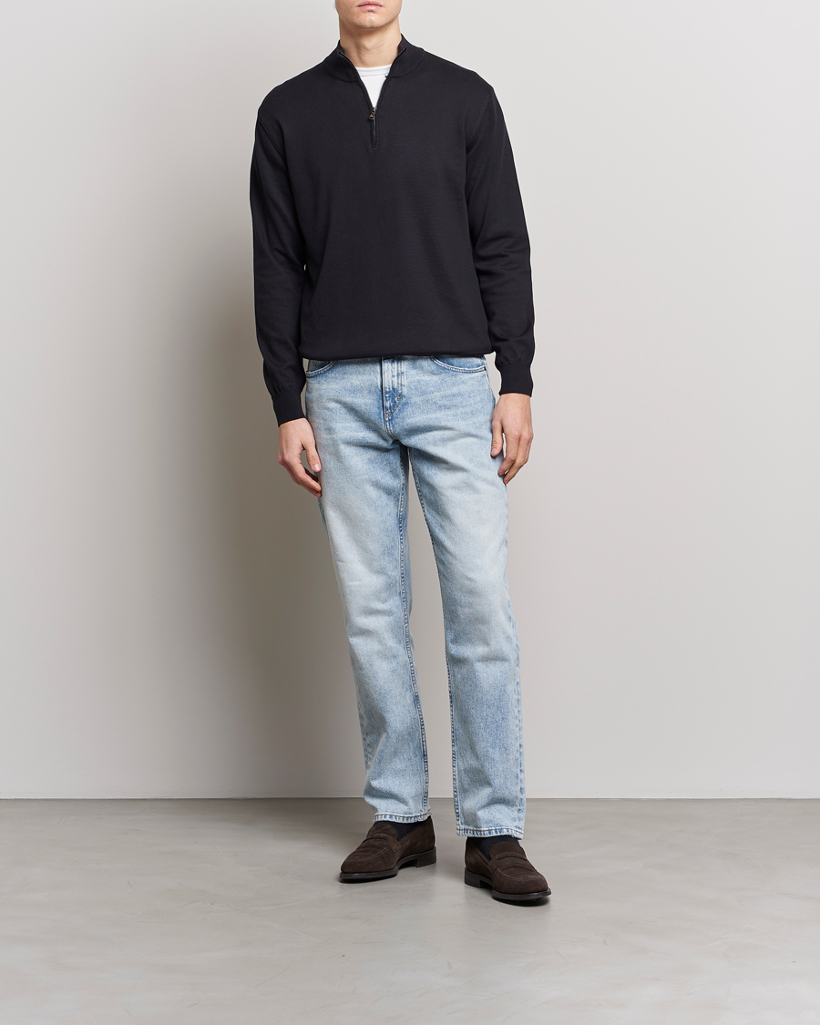 Herren | Pullover | Oscar Jacobson | Pat Cotton Half Zip Navy