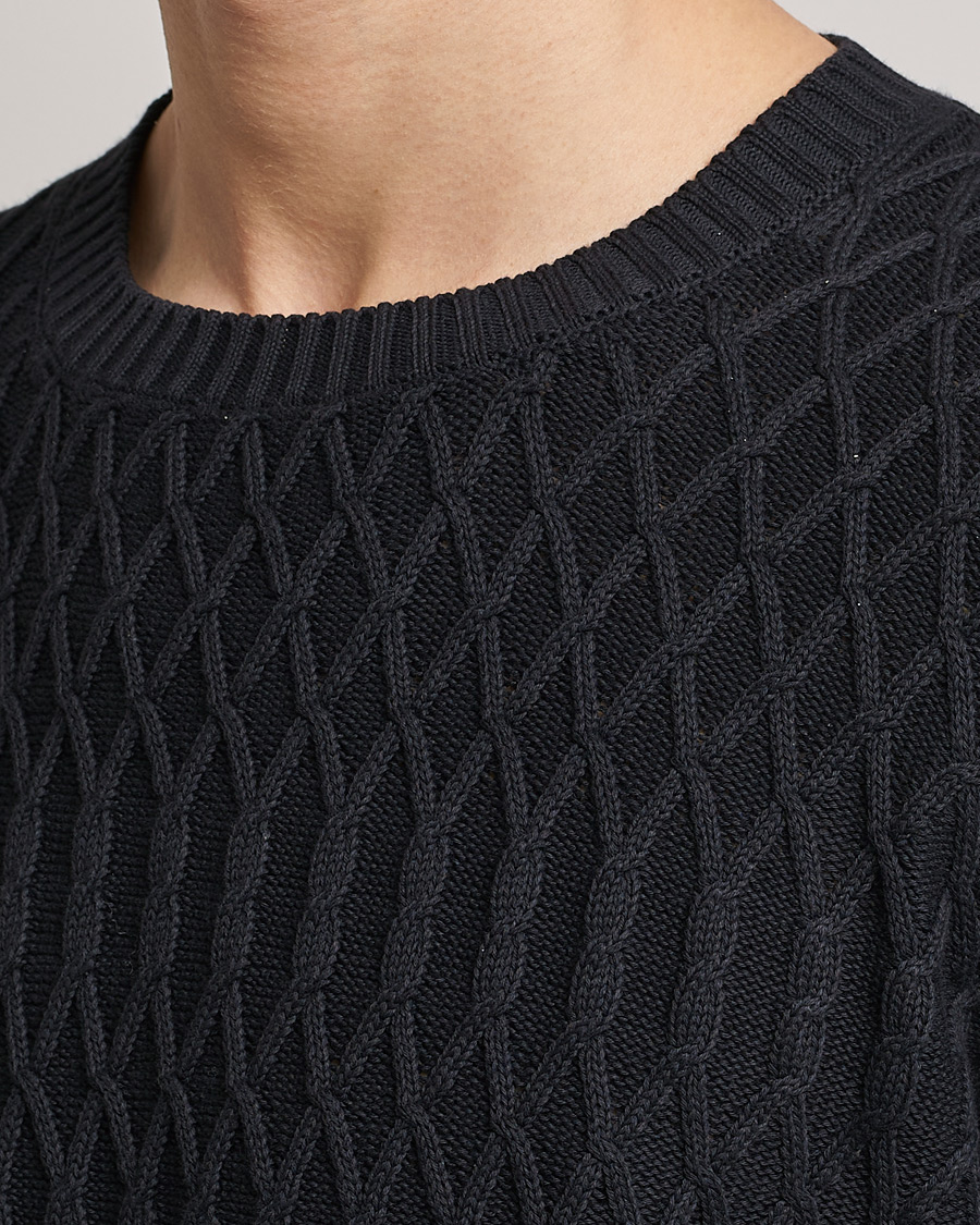 Herren | Pullover | Oscar Jacobson | Cotton Fisherman Sweatshirt Navy