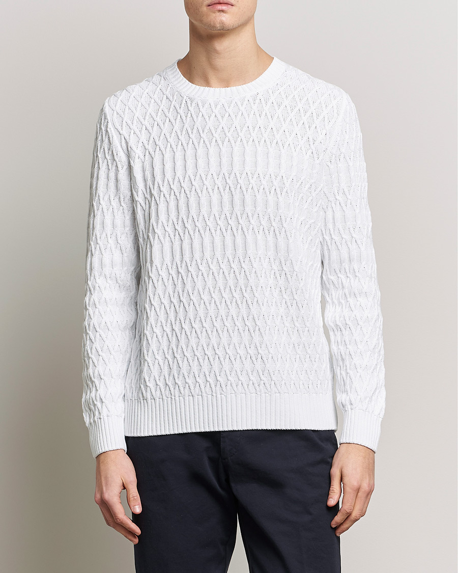 Herren | Pullover | Oscar Jacobson | Cotton Fisherman Sweatshirt White