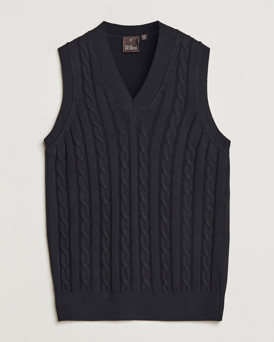 Herren | Pullover | Oscar Jacobson | Lucas Cable Knitted Vest Navy