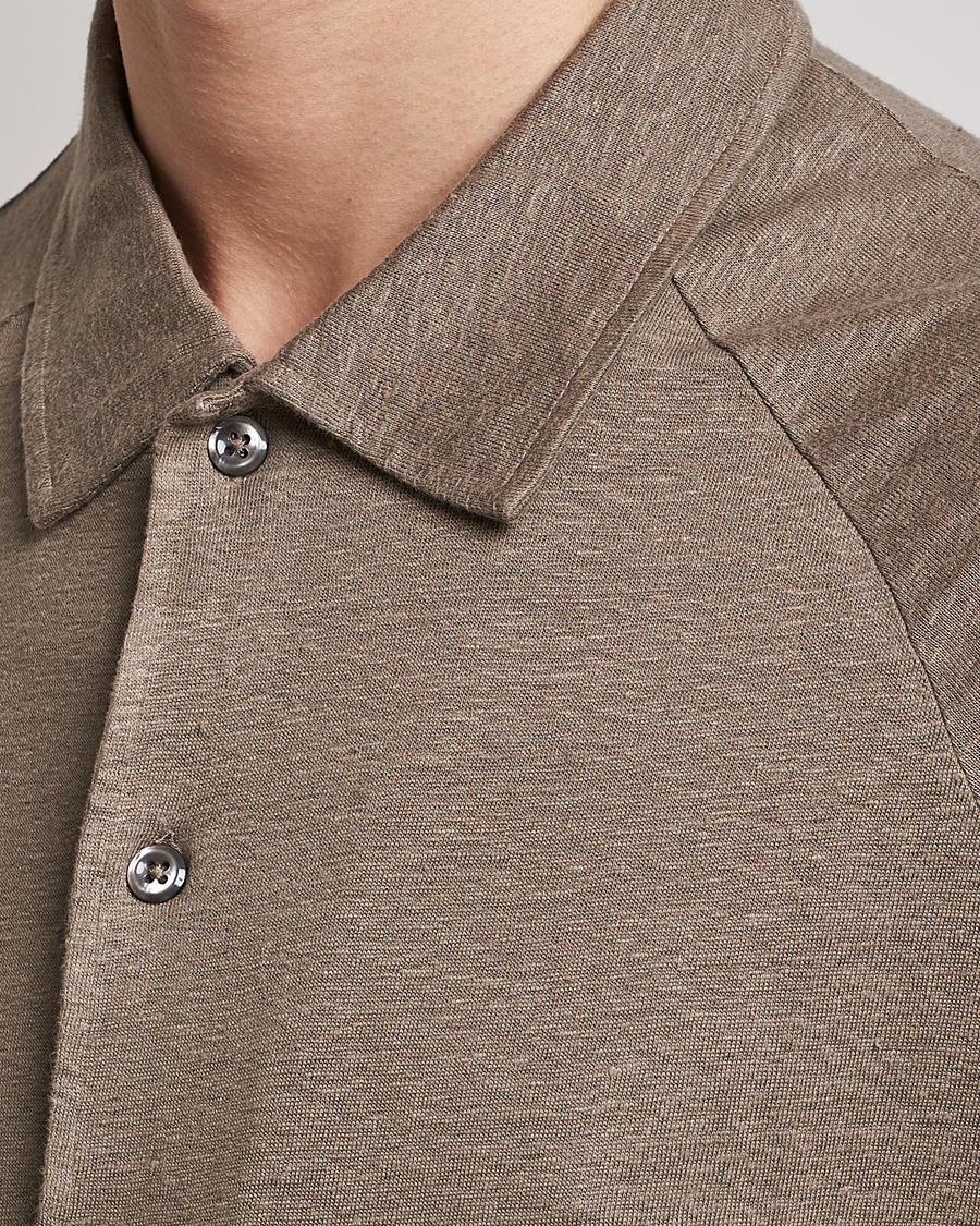 Herren | Hemden | Oscar Jacobson | Albin Short Sleeve Linen Polo Taupe