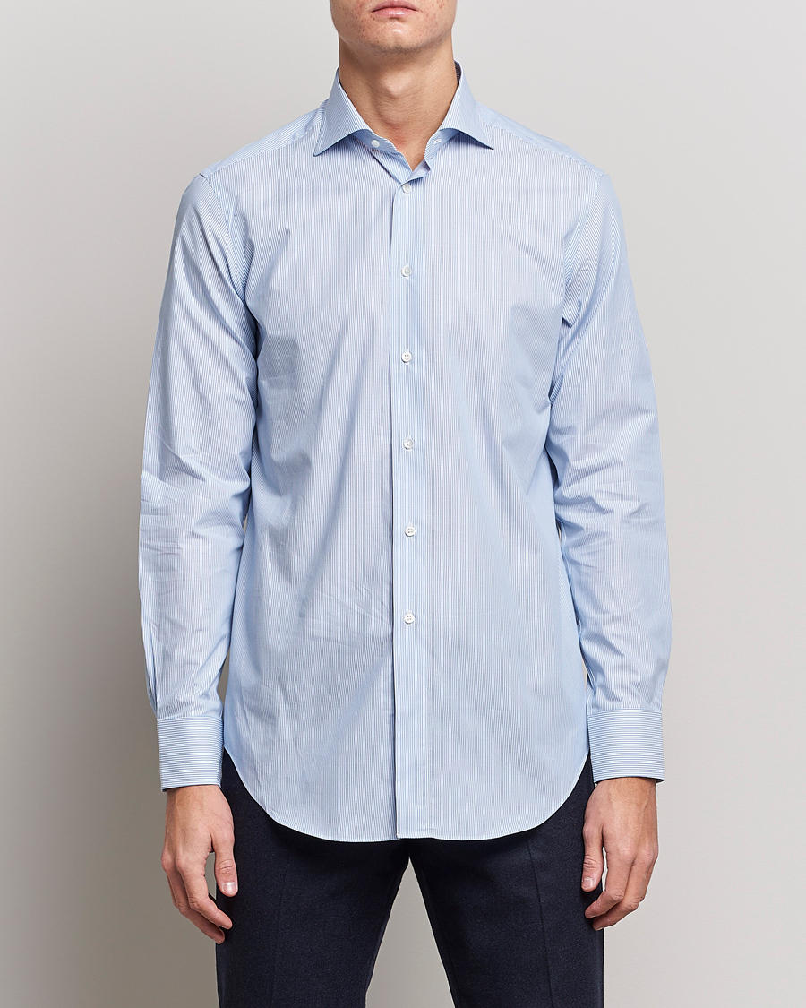 Herren | Formelle Hemden | Kamakura Shirts | Slim Fit Striped Broadcloth Shirt Light Blue