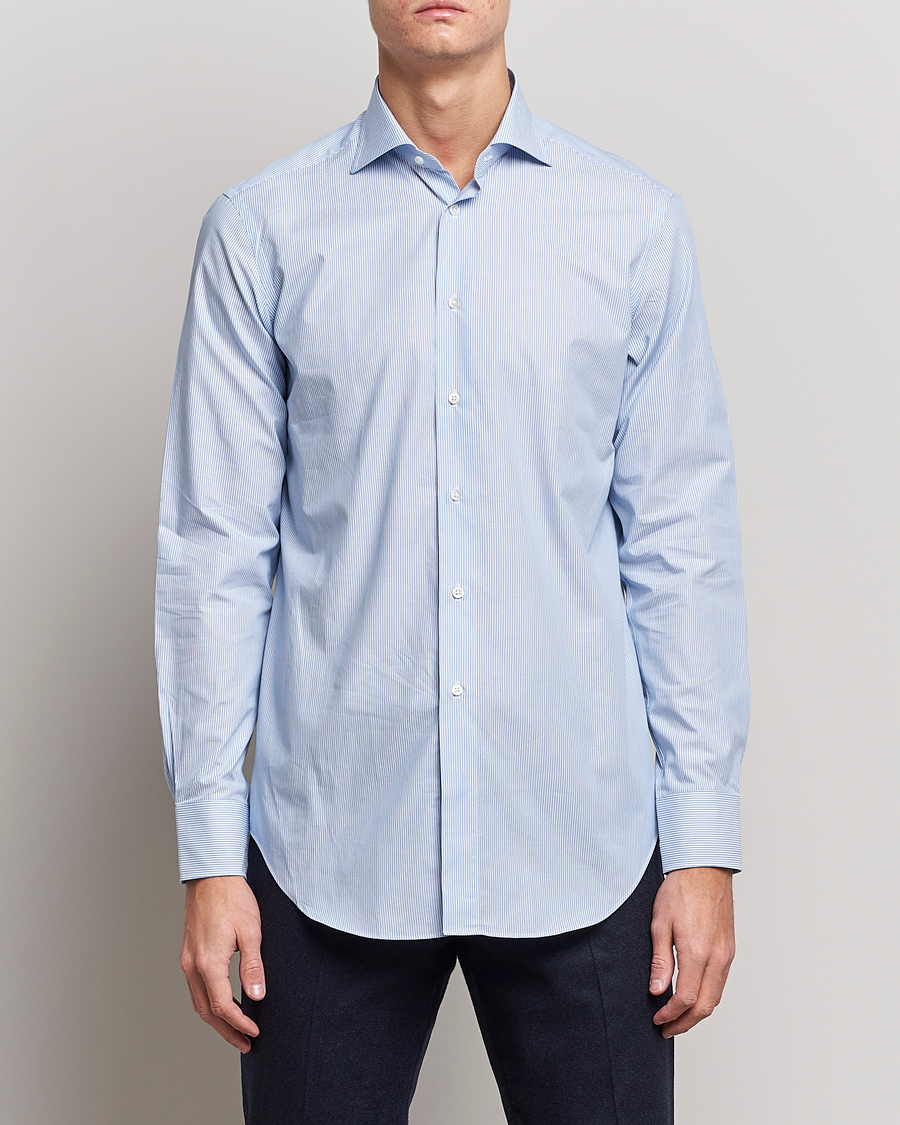 Herren | Hemden | Kamakura Shirts | Slim Fit Striped Broadcloth Shirt Light Blue