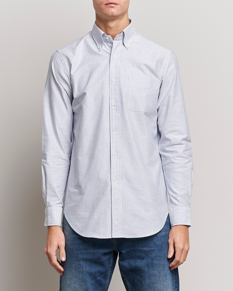 Herren | Kleidung | Kamakura Shirts | Slim Fit Striped Oxford BD Shirt Light Blue