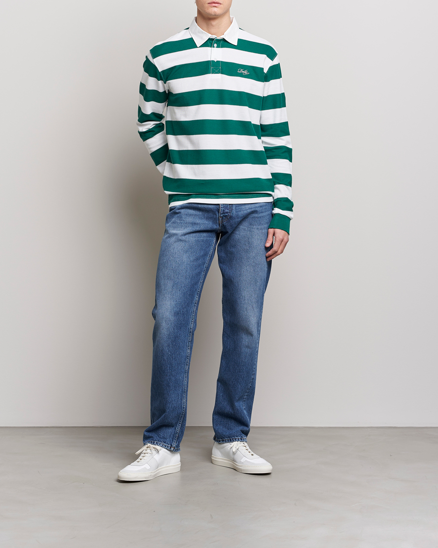 Herren | Pullover | Drôle de Monsieur | Le Polo Striped Rugby Shirt White/Green