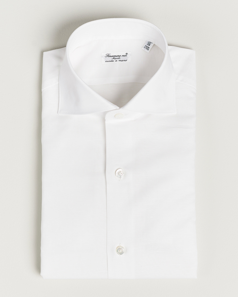 Herren | Hemden | Finamore Napoli | Milano Slim Linen Dress Shirt White