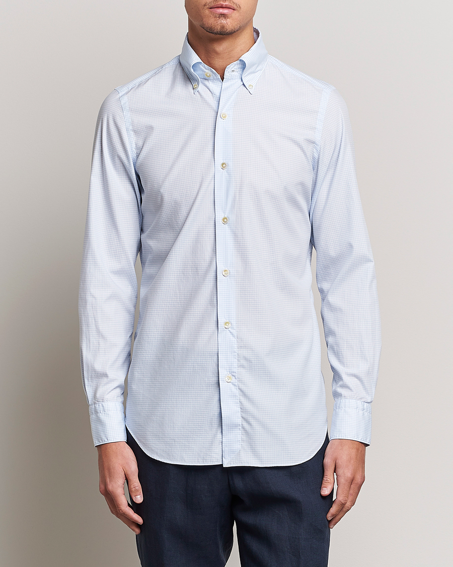 Herren | Hemden | Finamore Napoli | Milano Slim Washed Dress Shirt Light Blue Check