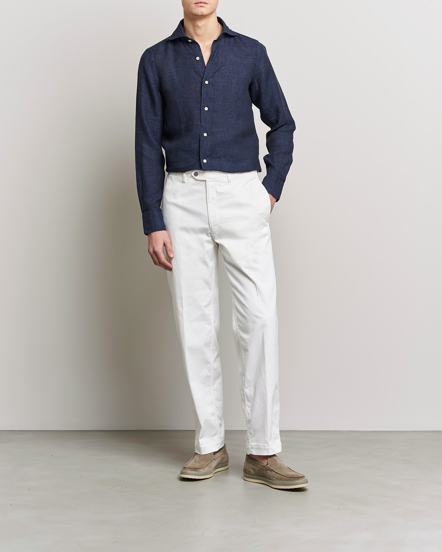 Herren | Hemden | Finamore Napoli | Tokyo Slim Linen Shirt Navy