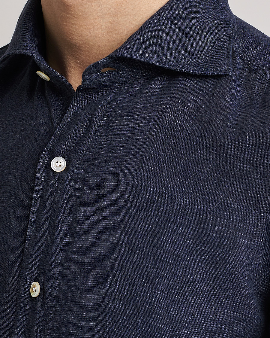 Herren | Hemden | Finamore Napoli | Tokyo Slim Linen Shirt Navy