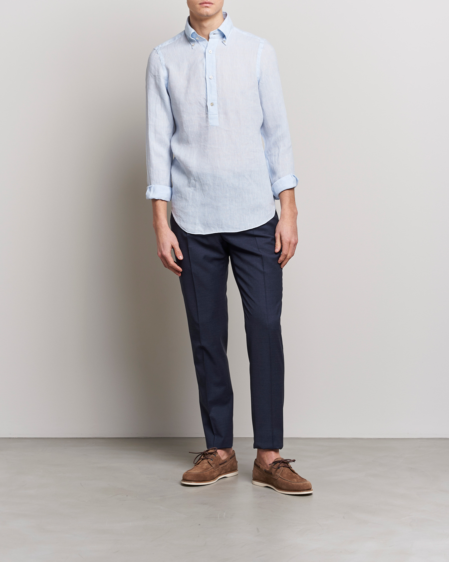 Herren | Hemden | Finamore Napoli | Miami Linen Popover Shirt Light Blue