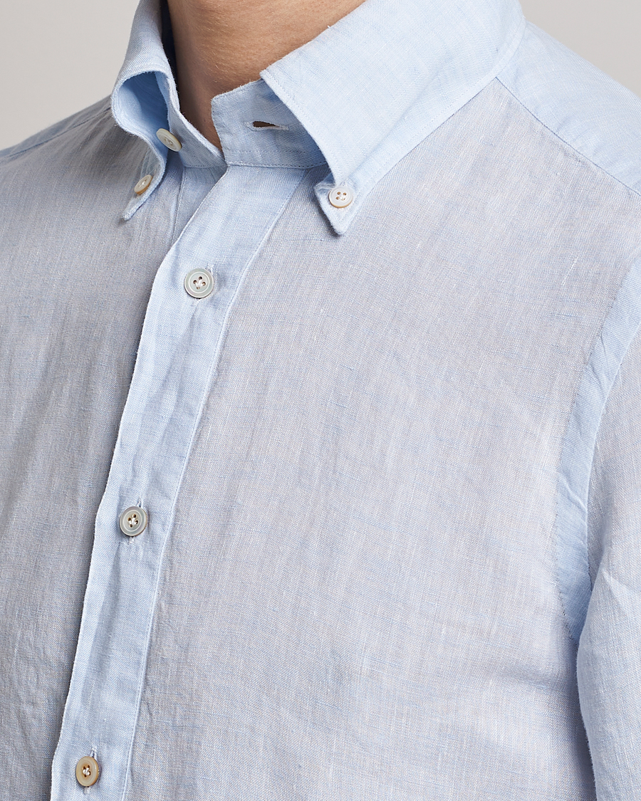 Herren | Hemden | Finamore Napoli | Miami Linen Popover Shirt Light Blue