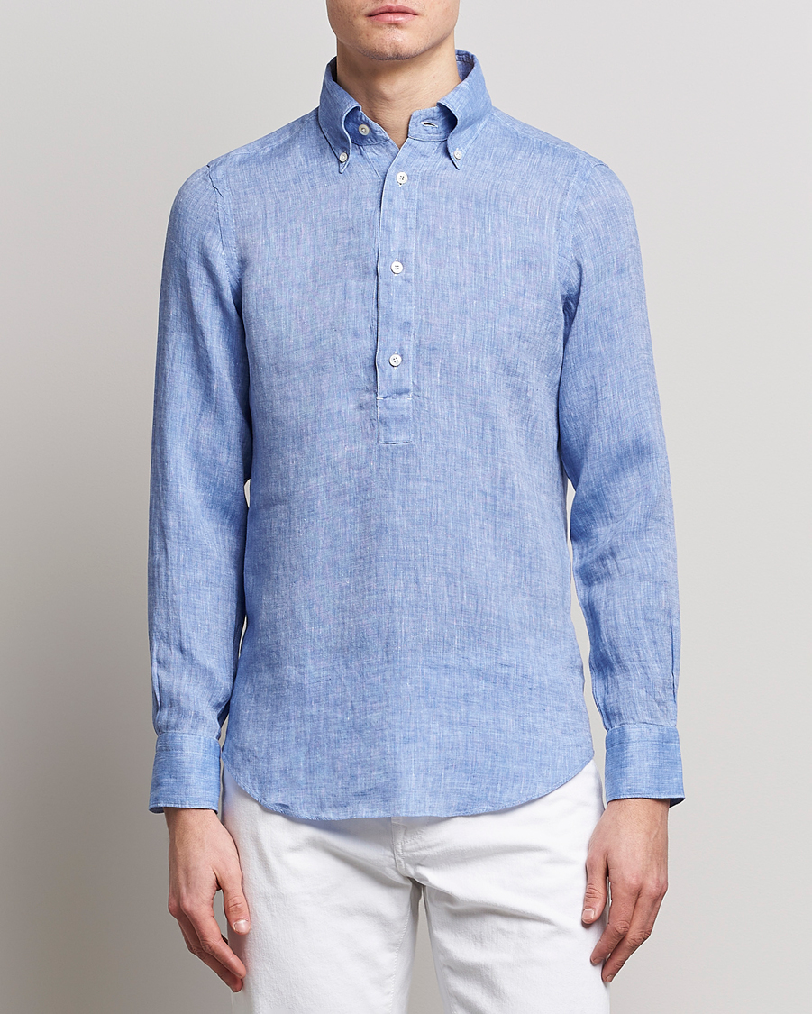 Herren | Hemden | Finamore Napoli | Miami Linen Popover Shirt Dark Blue