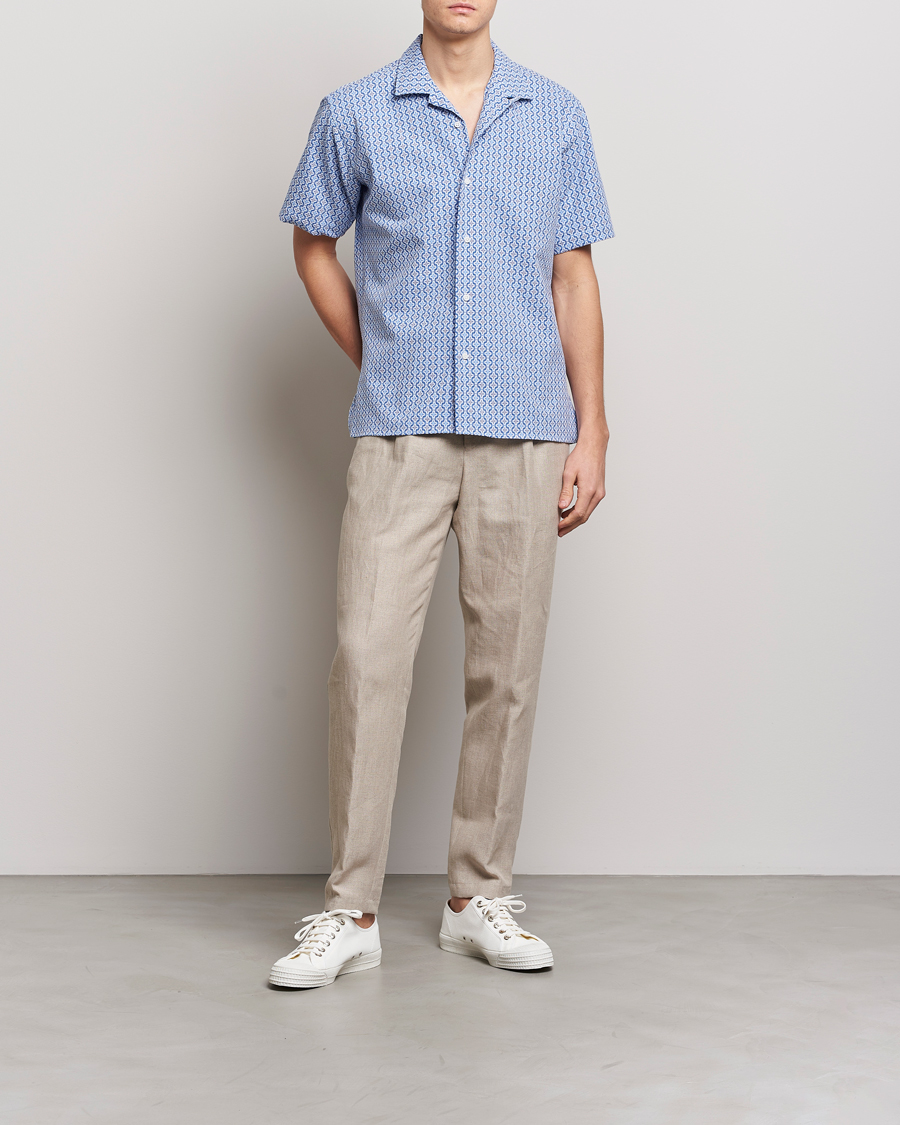 Herren | Hemden | Gitman Vintage | Summer Ready Jacquard Camp Shirt Light Blue