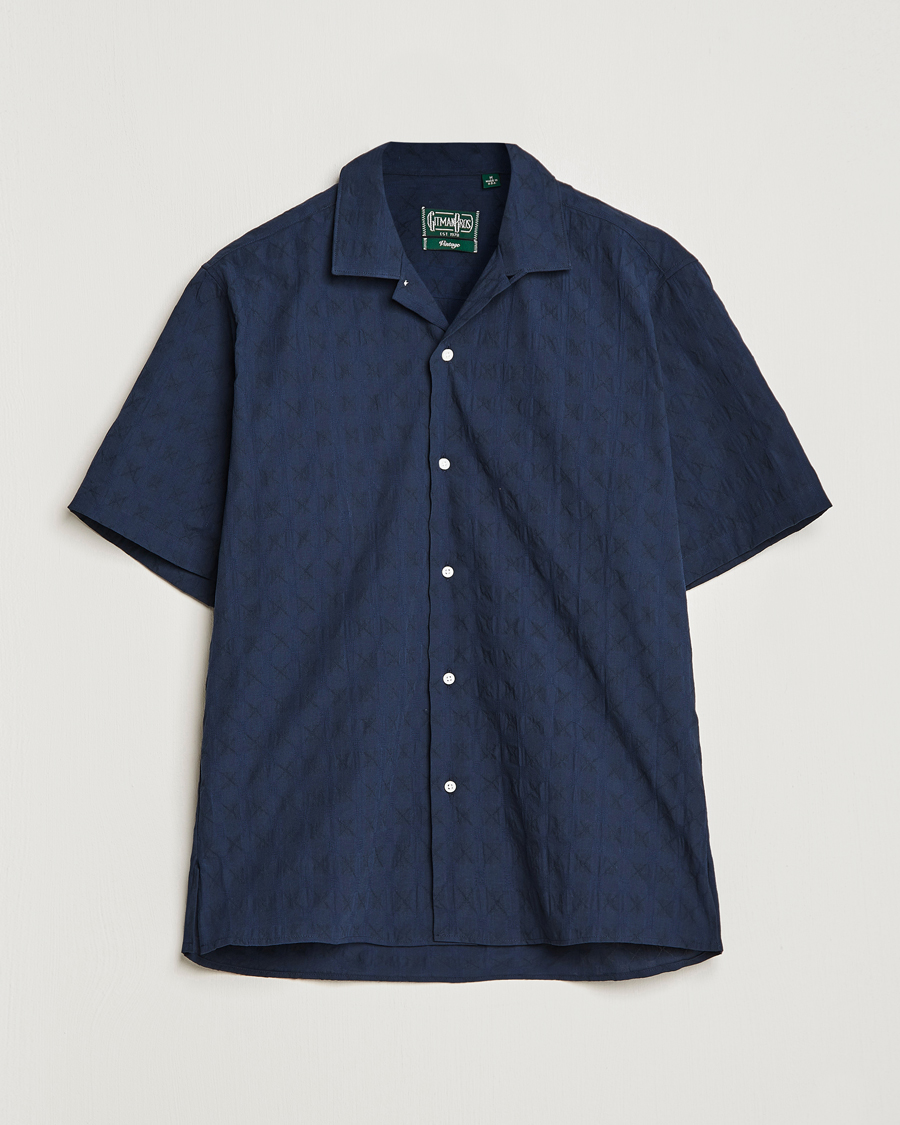 Herren | Hemden | Gitman Vintage | Japanese Jacquard Camp Shirt Navy