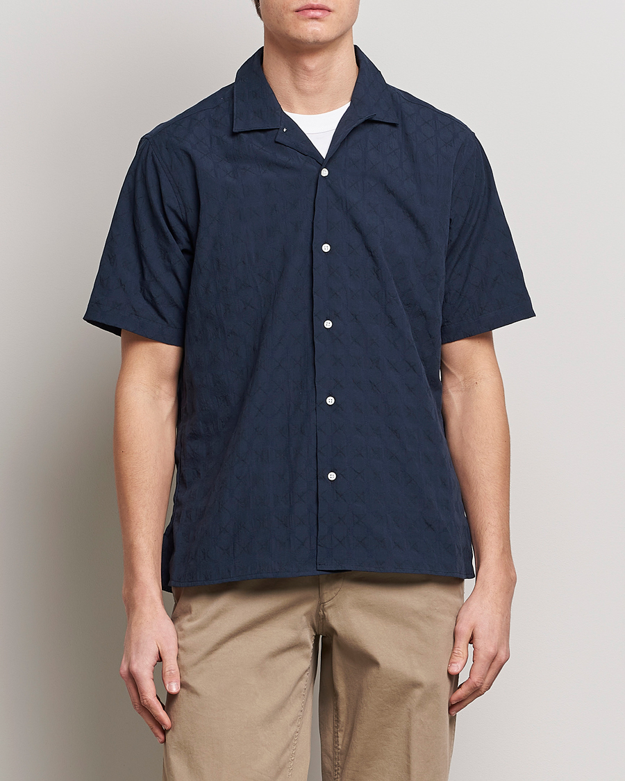 Herren | Hemden | Gitman Vintage | Japanese Jacquard Camp Shirt Navy