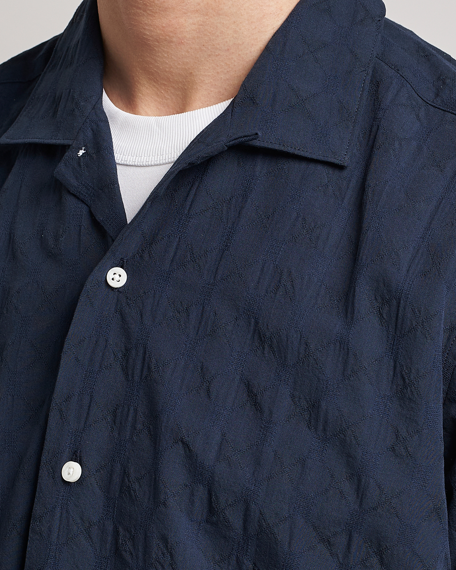 Herren | Hemden | Gitman Vintage | Japanese Jacquard Camp Shirt Navy