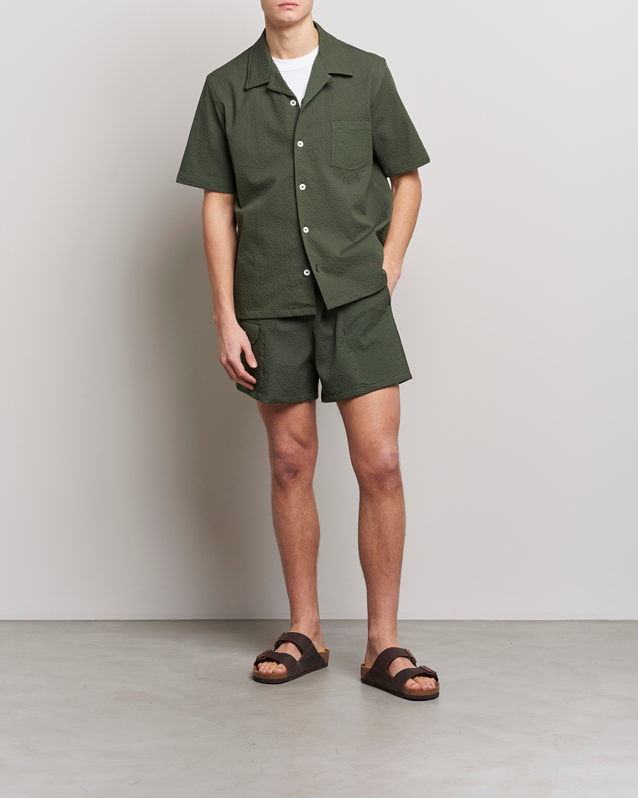 Herren | Hemden | Howlin' | Short Sleeve Cotton Seersucker Shirt Greenish