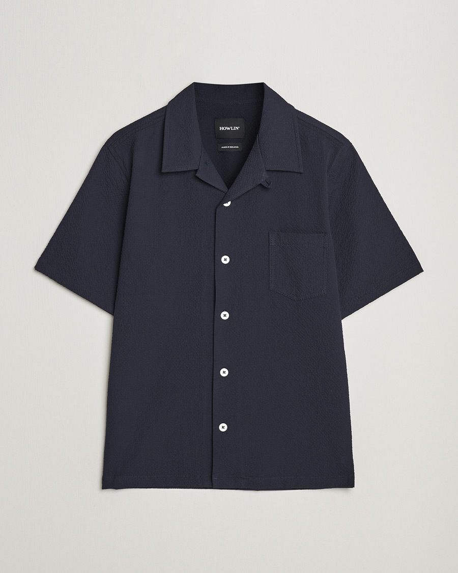 Herren | Hemden | Howlin' | Short Sleeve Cotton Seersucker Shirt Navy