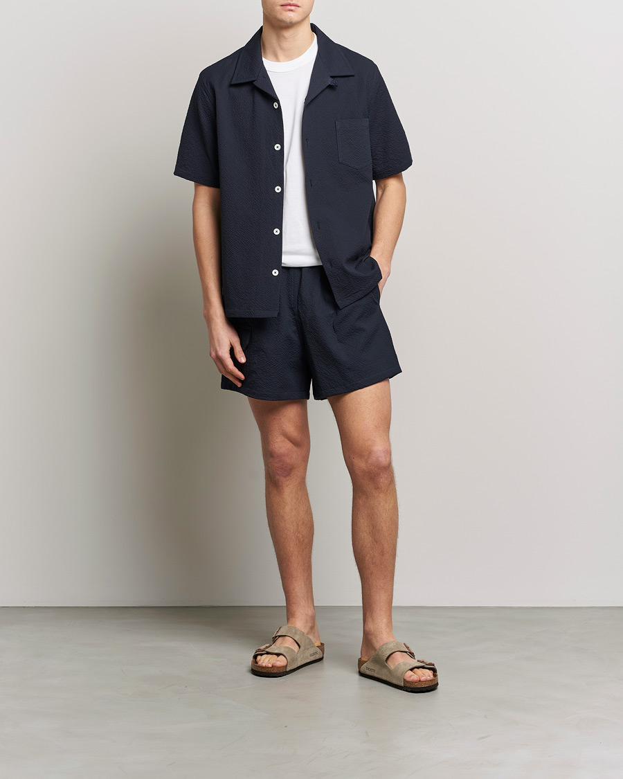 Herren | Hemden | Howlin' | Short Sleeve Cotton Seersucker Shirt Navy