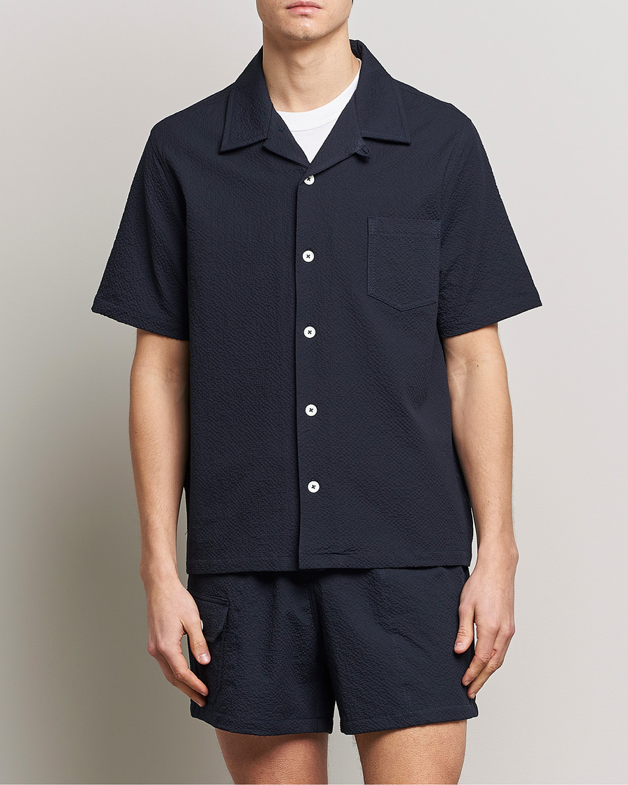 Herren | Hemden | Howlin' | Short Sleeve Cotton Seersucker Shirt Navy