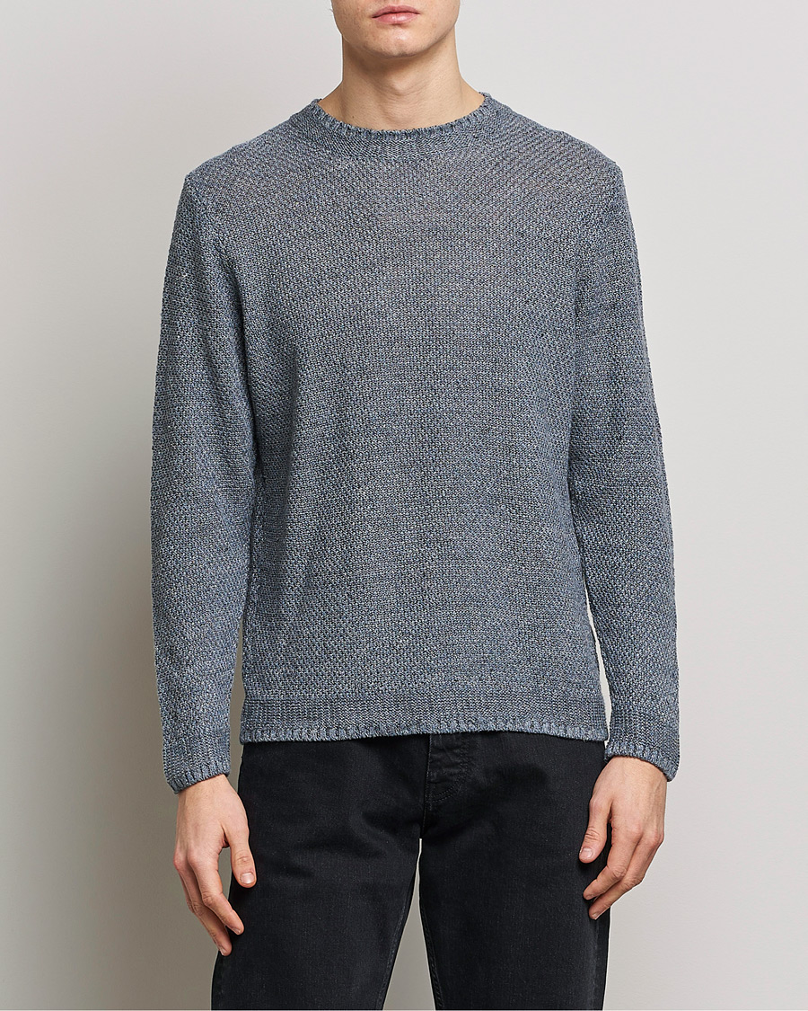 Herren | Pullover | Inis Meáin | Moss Stiched Linen Crew Neck Greyish
