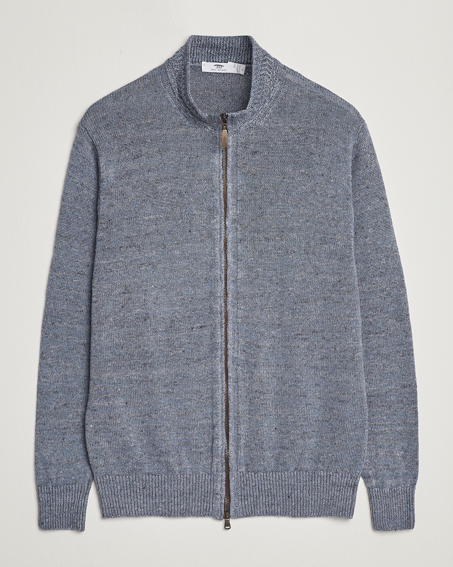 Herren | Pullover | Inis Meáin | Chevron Washed Donegal Linen Zipper Dusk