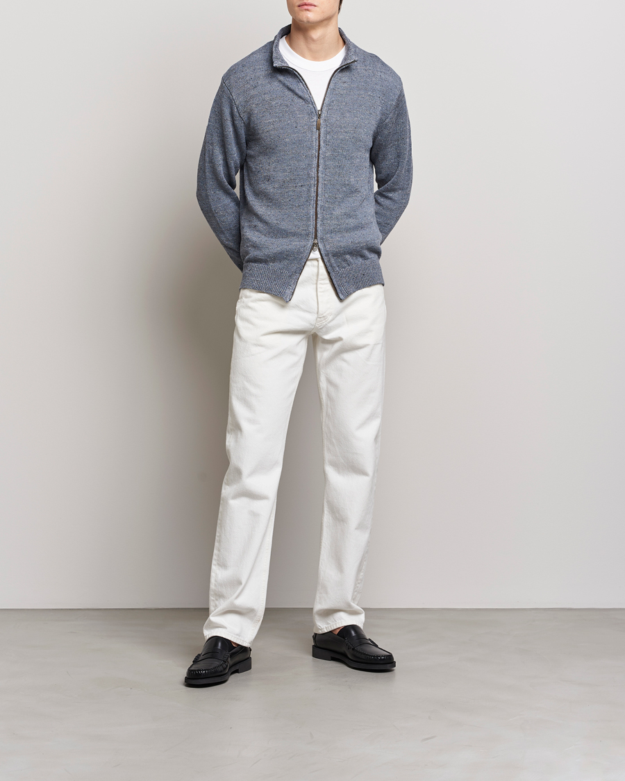 Herren | Pullover | Inis Meáin | Chevron Washed Donegal Linen Zipper Dusk