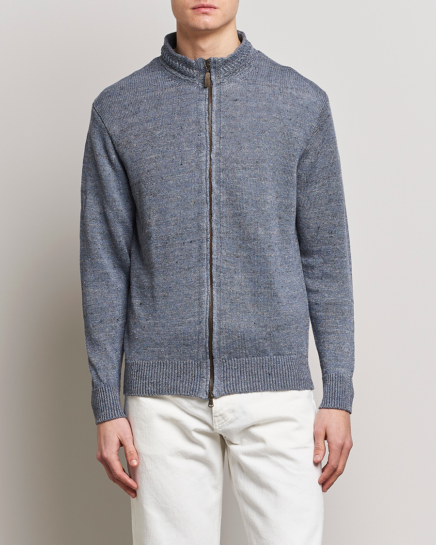 Herren | Pullover | Inis Meáin | Chevron Washed Donegal Linen Zipper Dusk