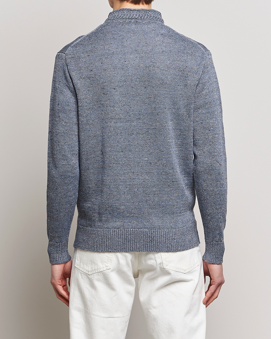 Herren | Pullover | Inis Meáin | Chevron Washed Donegal Linen Zipper Dusk