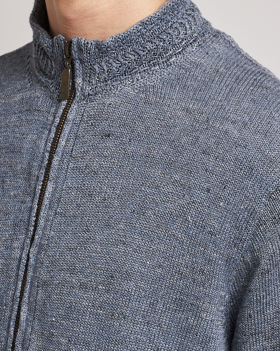 Herren | Pullover | Inis Meáin | Chevron Washed Donegal Linen Zipper Dusk