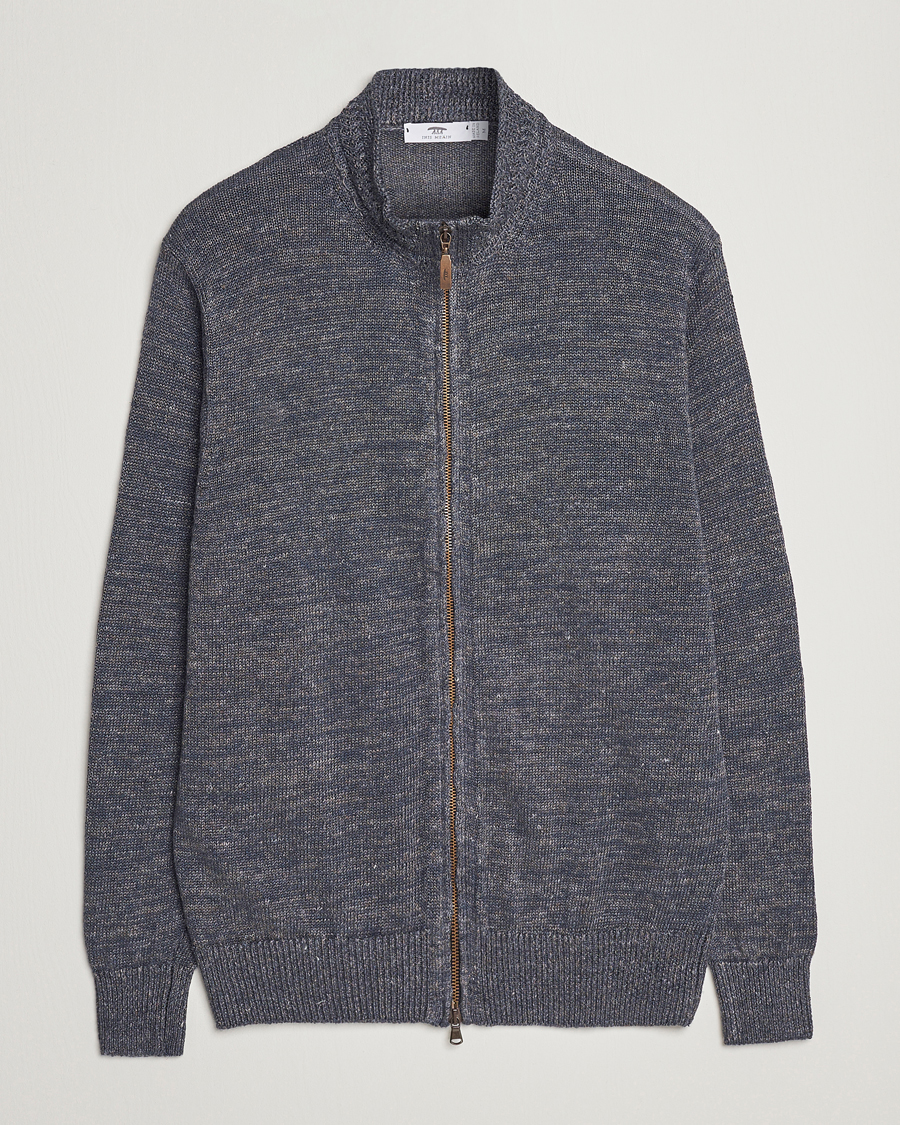 Herren | Pullover | Inis Meáin | Chevron Washed Donegal Linen Zipper Stone
