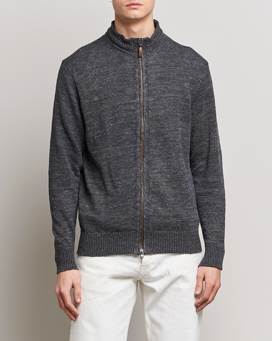 Herren | Pullover | Inis Meáin | Chevron Washed Donegal Linen Zipper Stone