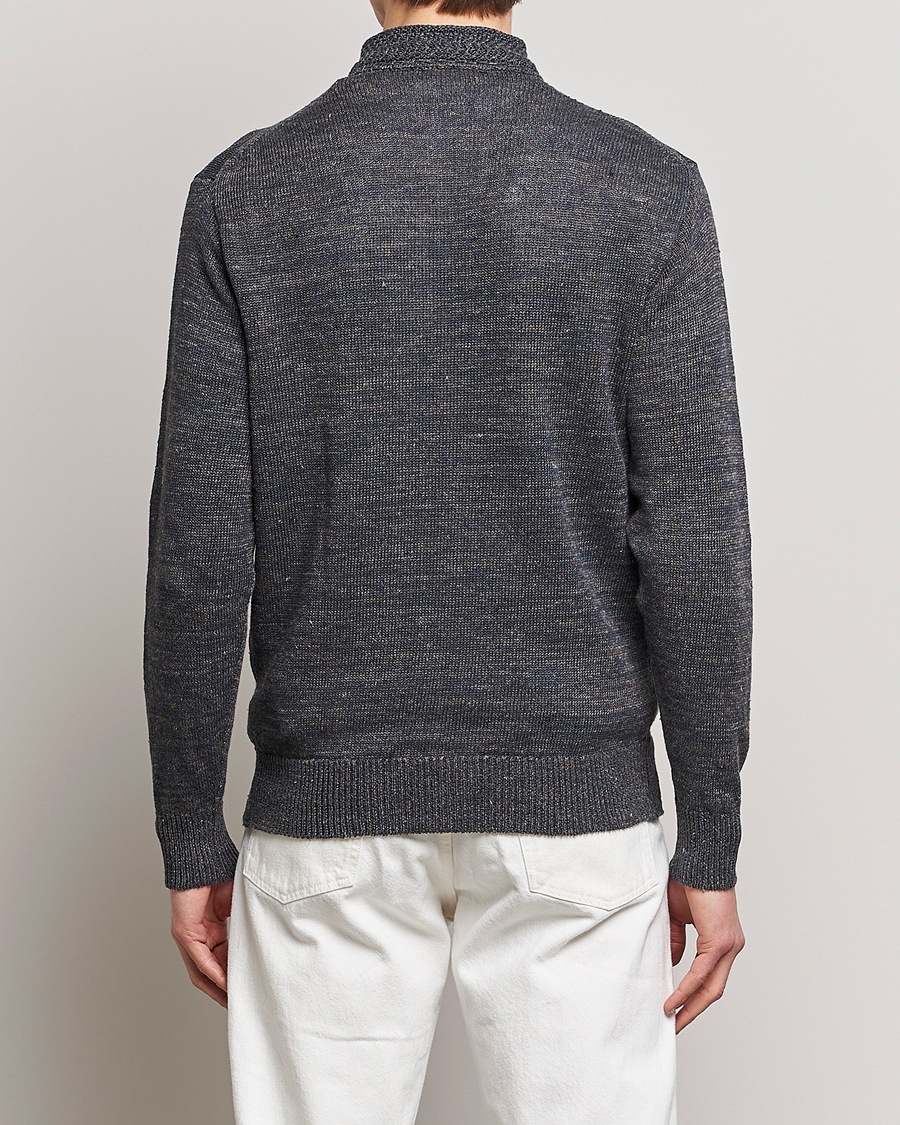 Herren | Pullover | Inis Meáin | Chevron Washed Donegal Linen Zipper Stone
